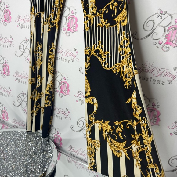 Win win apparel pants baroque striped black gold ornate stripes stretchy comfy - Picture 2 of 13